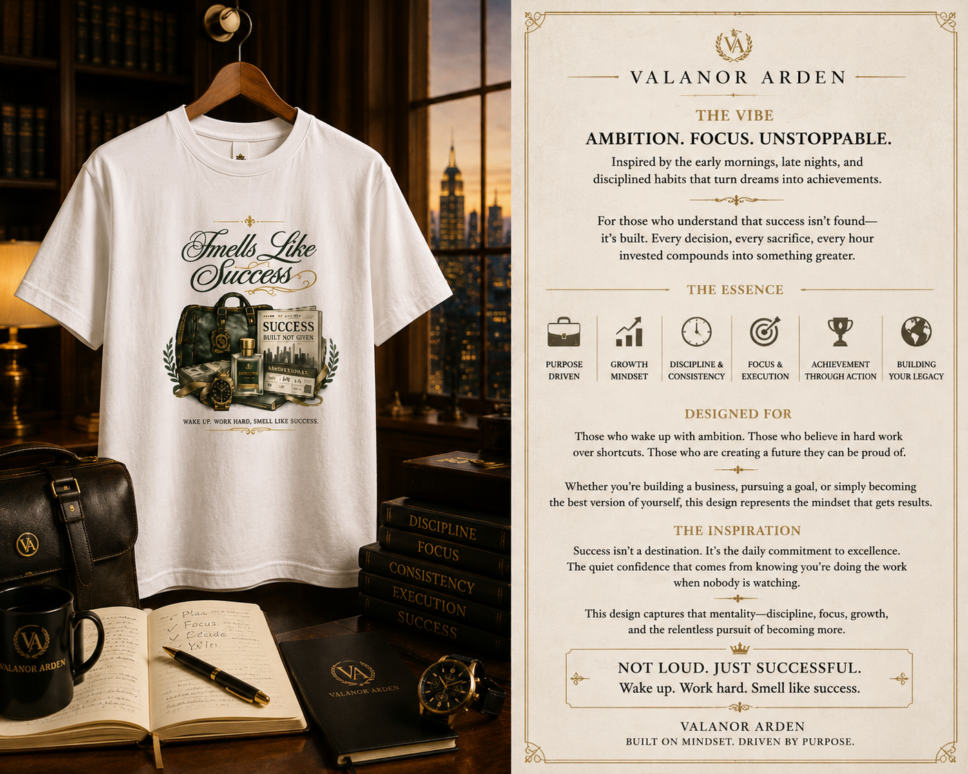 Valanor Arden – Smells Like Success | Luxury Success Mindset Graphic T-Shirt