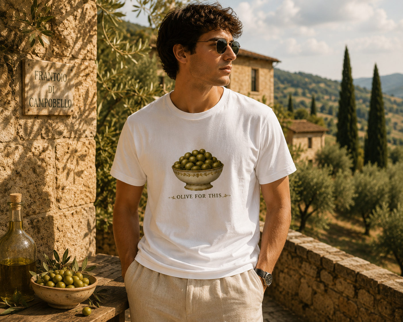 Valanor Arden – Olive For This | Mediterranean Lifestyle Graphic T-Shirt