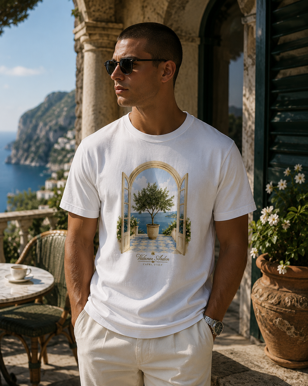 Valanor Arden Capri View Tee | Luxury Mediterranean Graphic T-Shirt