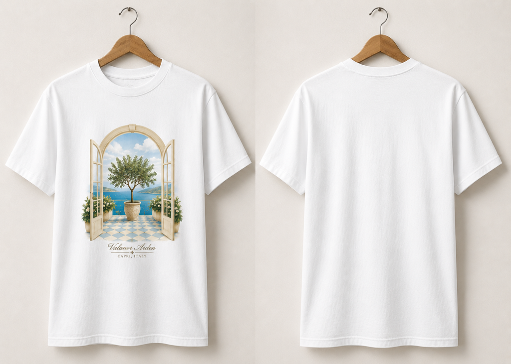 Valanor Arden Capri View Tee | Luxury Mediterranean Graphic T-Shirt