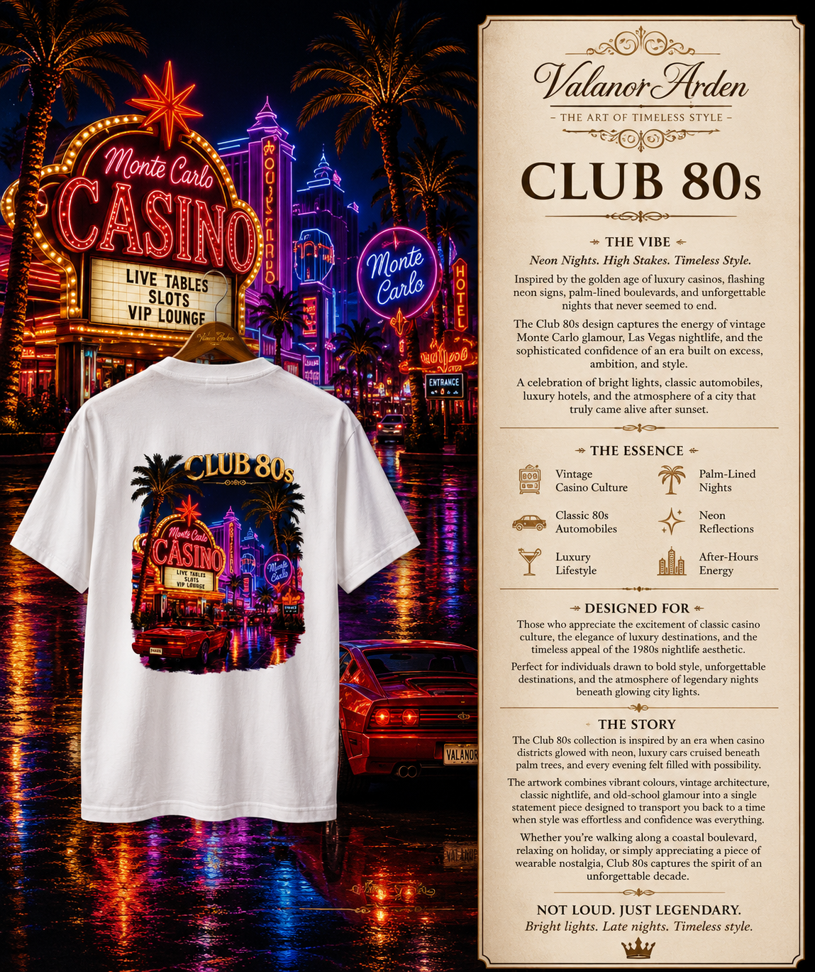 Valanor Arden – Club 80s | Luxury Casino Graphic T-Shirt