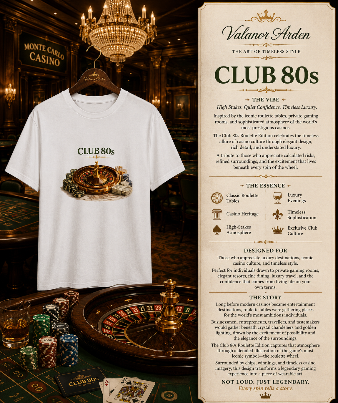 Valanor Arden – Club 80s Roulette Edition | Luxury Casino Graphic T-Shirt