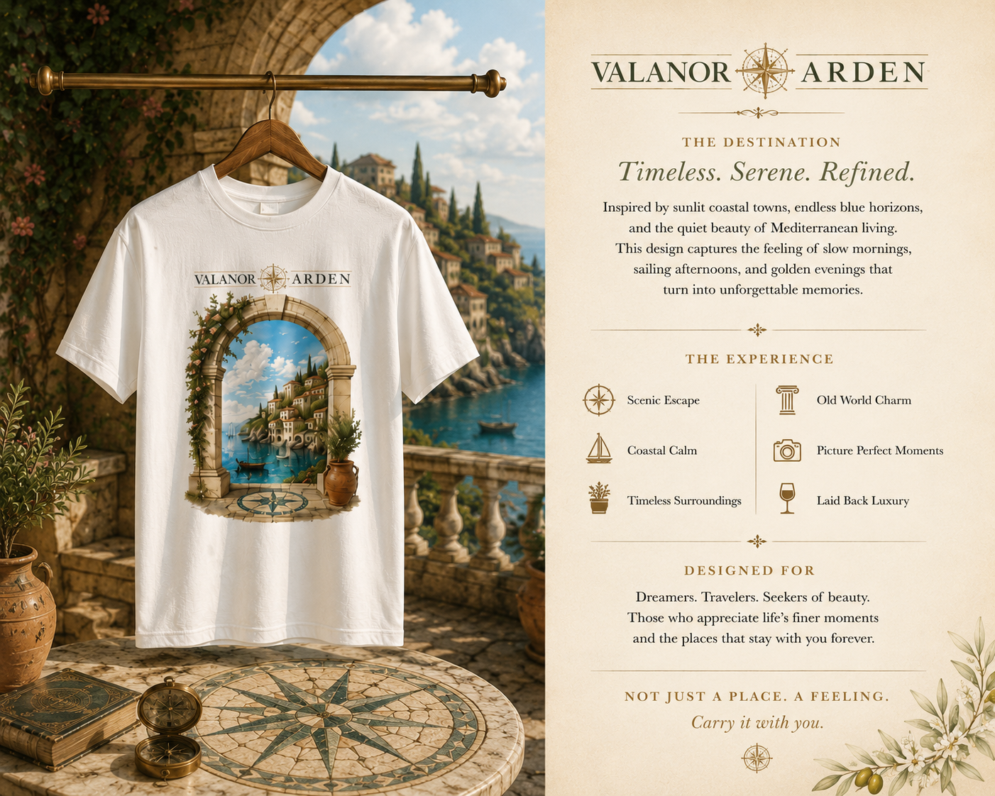 Valanor Arden – Mediterranean Archway | Luxury Coastal Graphic T-Shirt