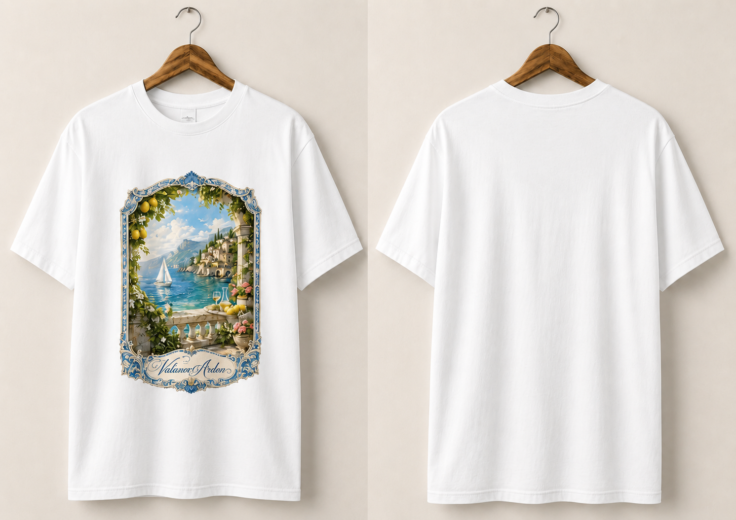 Valanor Arden – Mediterranean Vista | Luxury Coastal Graphic T-Shirt
