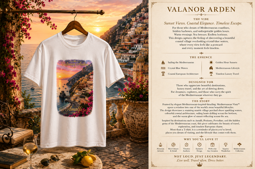 Valanor Arden – Amalfi Sunset | Luxury Mediterranean Graphic T-Shirt